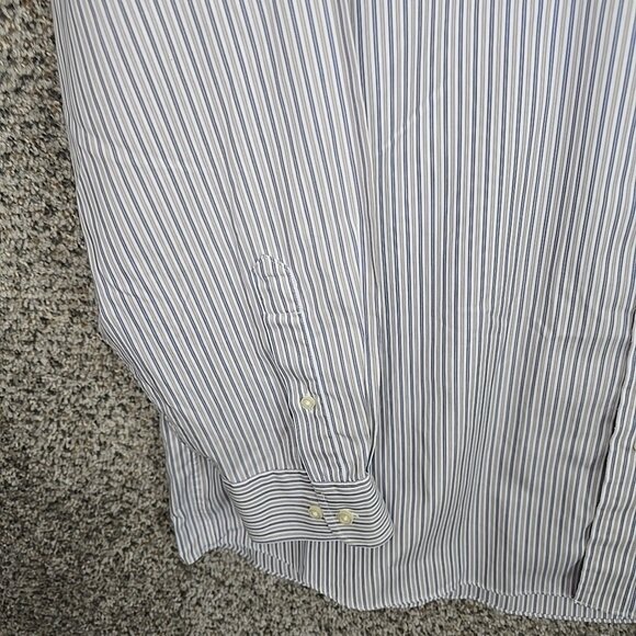Jos A Bank Shirt Mens XL Blue Striped Button Down Travelers Cotton Pocket - Picture 3 of 7